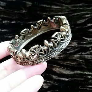 Rock & Republic Cuff Hinged Bracelet Crown Royal Fleur De Lys Antique Goldtone
